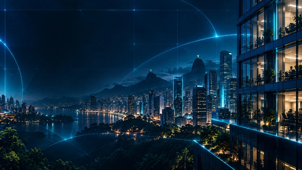 Escritório corporativo moderno iluminado à noite