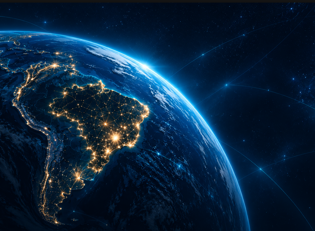Brasil iluminado visto do espaço com conexões