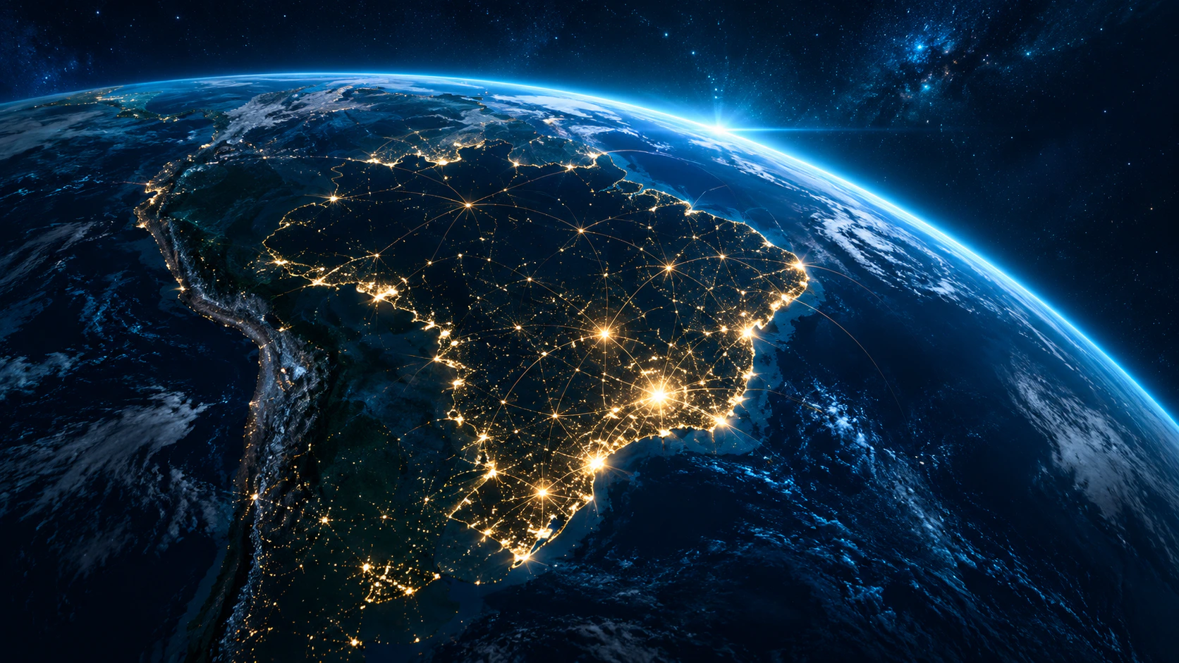 Brasil visto do espaço com cidades conectadas